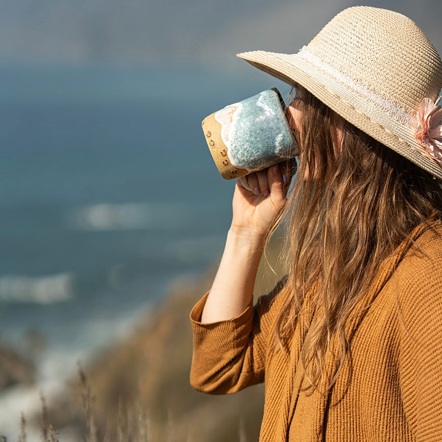 Handmade Horse Hoof Prints on the Beach Ceramic Mug: Ocean Shoreline Coffee/Tea Cup