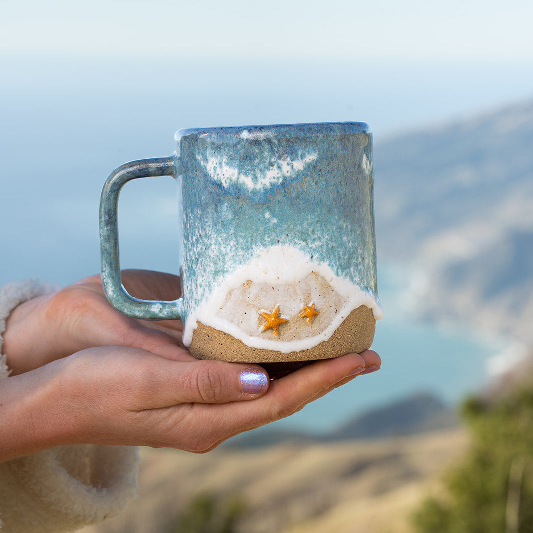 Starfish Ocean Shoreline Mug - Handmade Ceramic Coffee & Tea Cup