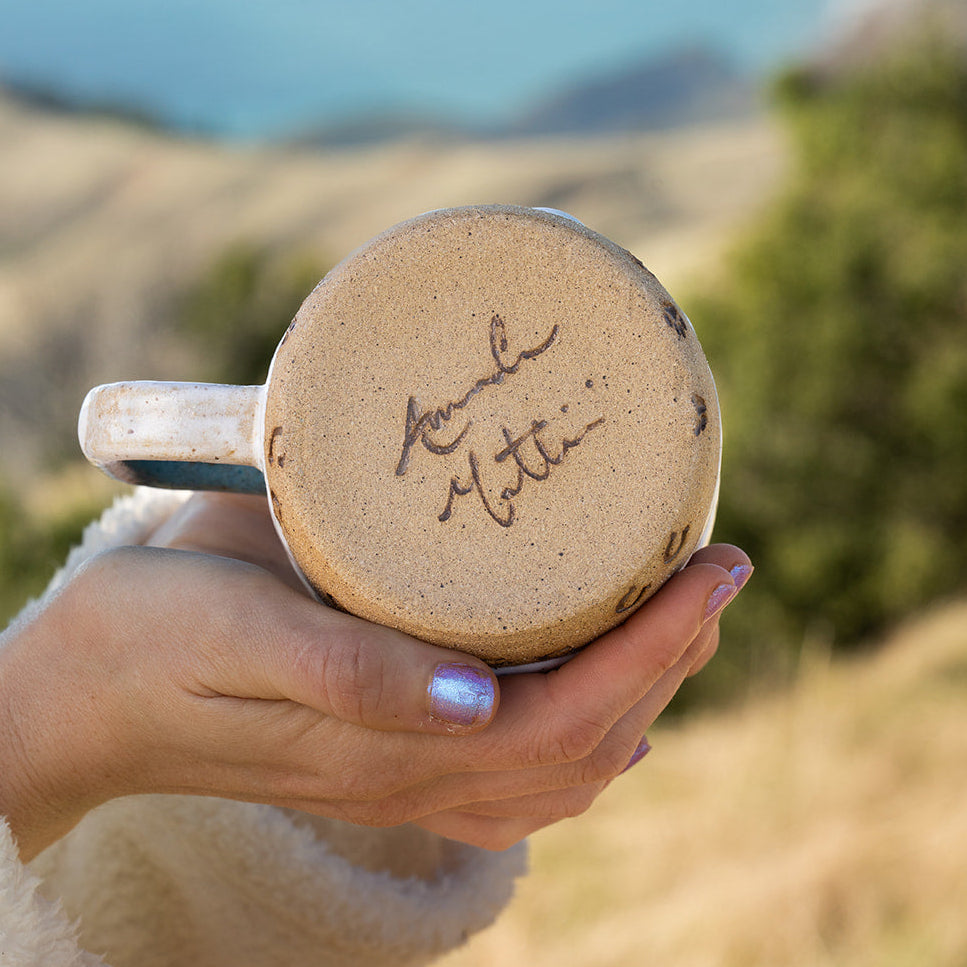 Paw Print Ocean Shoreline Mug - Handmade Ceramic Coffee & Tea Cup