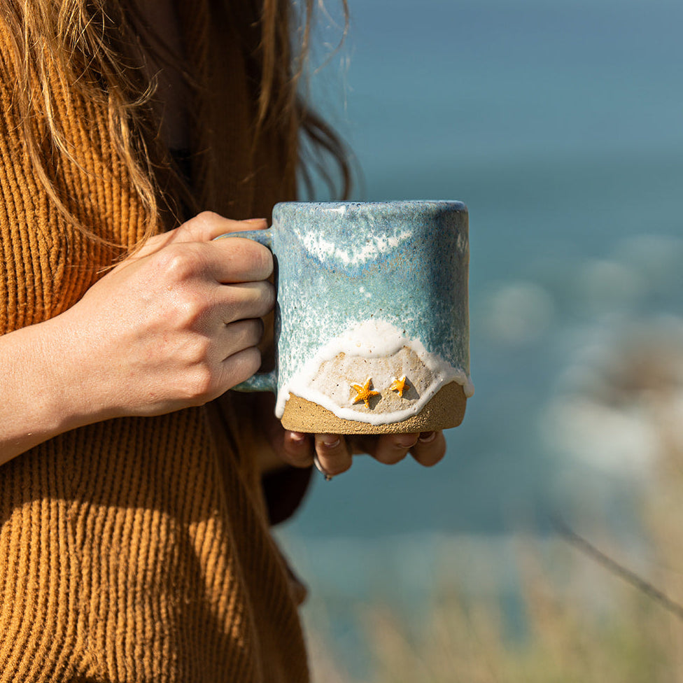 Starfish Ocean Shoreline Mug - Handmade Ceramic Coffee & Tea Cup