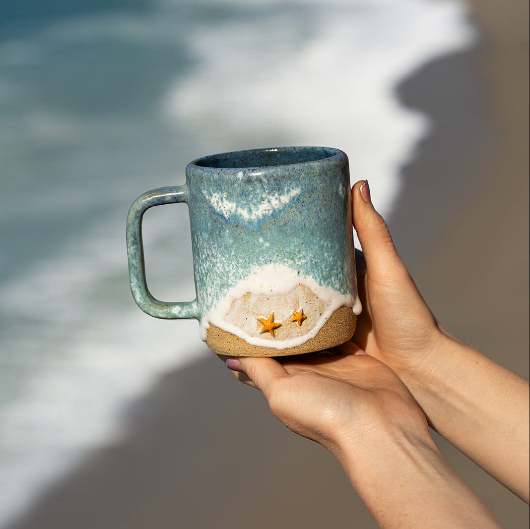 Starfish Ocean Shoreline Mug - Handmade Ceramic Coffee & Tea Cup