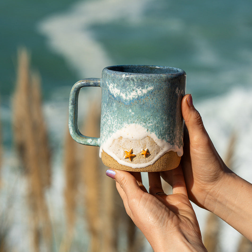 Starfish Ocean Shoreline Mug - Handmade Ceramic Coffee & Tea Cup