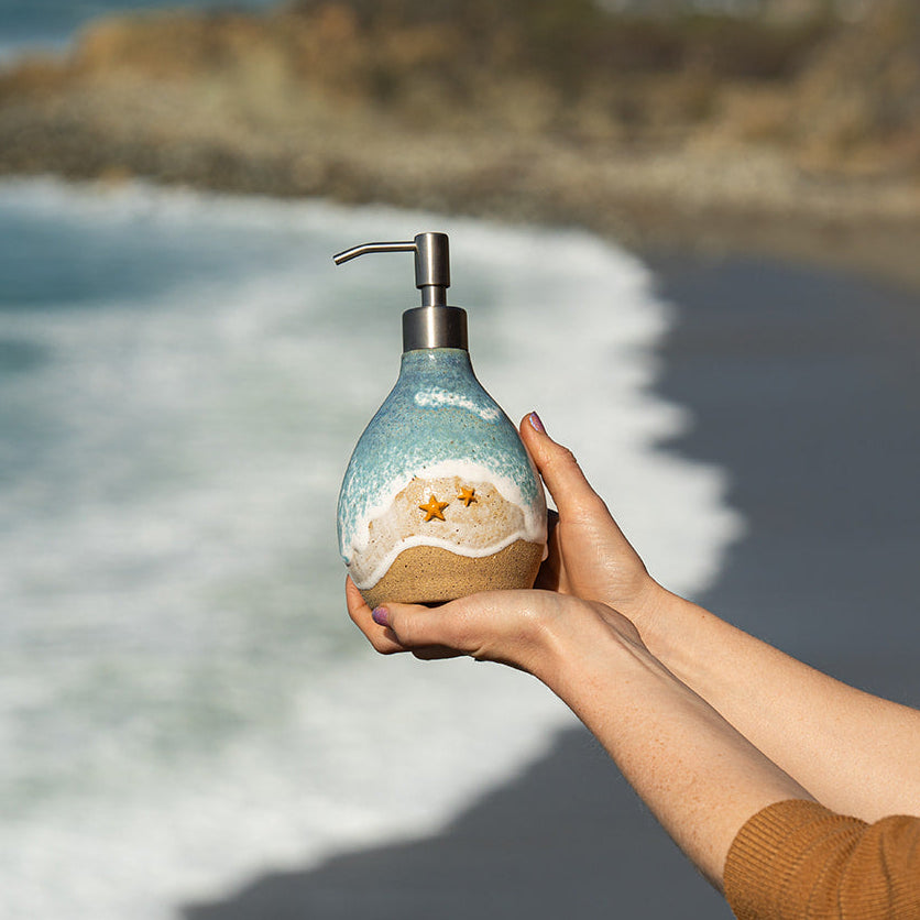 Ocean Shoreline Soap Dispenser - Handmade Ceramic Soap Pump