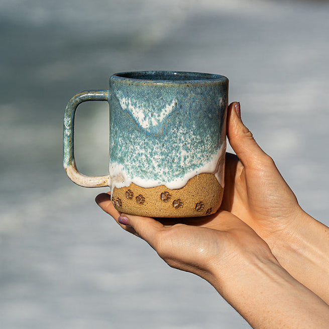 Paw Print Ocean Shoreline Mug - Handmade Ceramic Coffee & Tea Cup