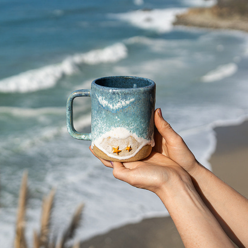 Starfish Ocean Shoreline Mug - Handmade Ceramic Coffee & Tea Cup