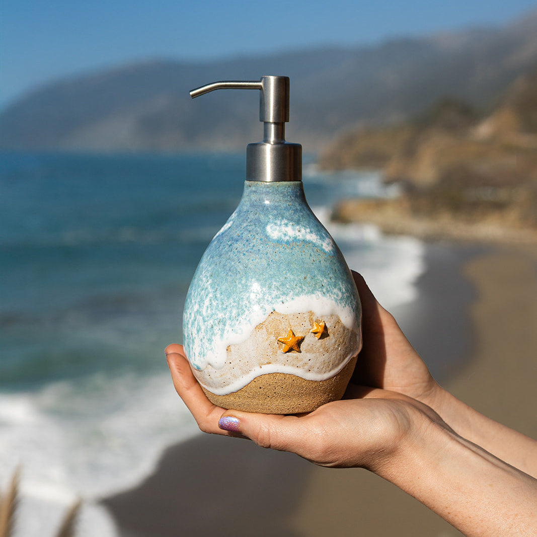 Ocean Shoreline Soap Dispenser - Handmade Ceramic Soap Pump