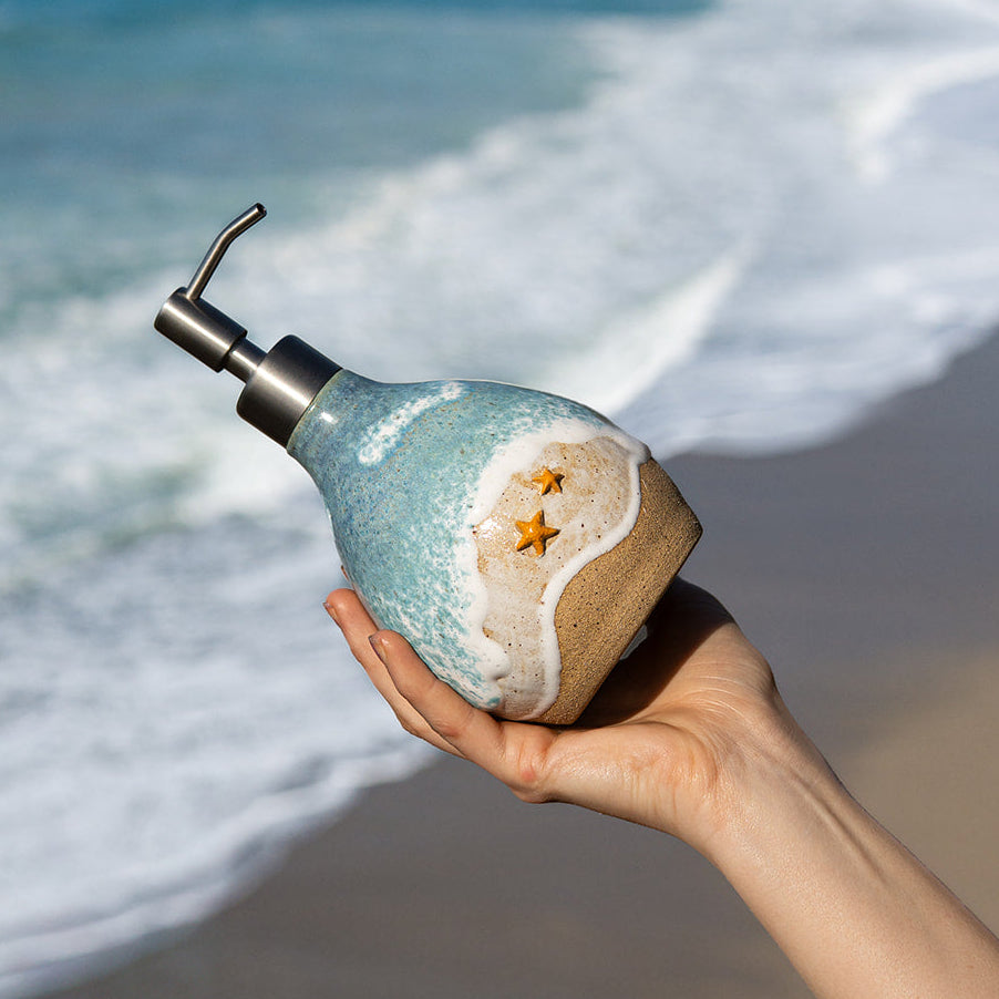 Ocean Shoreline Soap Dispenser - Handmade Ceramic Soap Pump