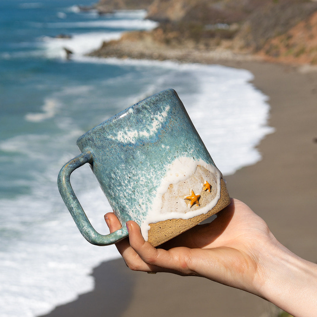 Starfish Ocean Shoreline Mug - Handmade Ceramic Coffee & Tea Cup