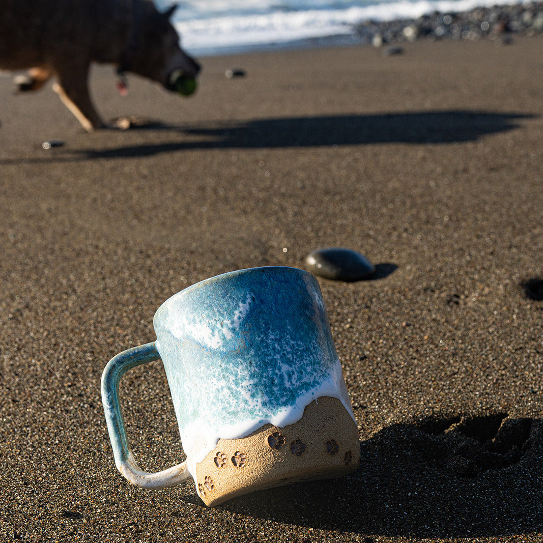 Paw Print Ocean Shoreline Mug - Handmade Ceramic Coffee & Tea Cup