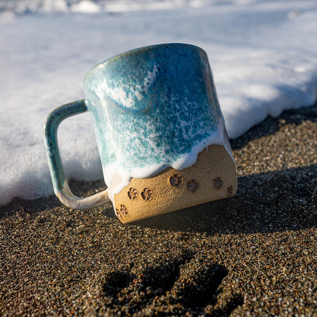 Paw Print Ocean Shoreline Mug - Handmade Ceramic Coffee & Tea Cup
