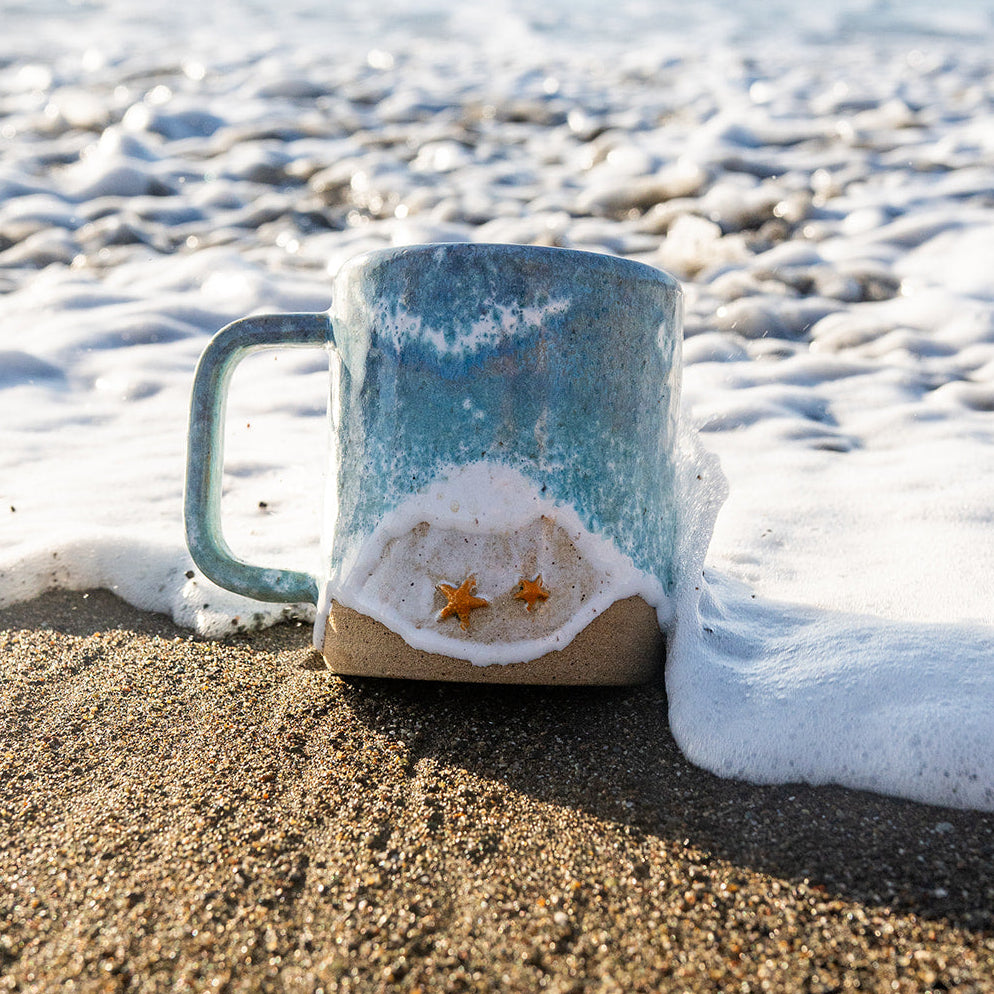 Starfish Ocean Shoreline Mug - Handmade Ceramic Coffee & Tea Cup