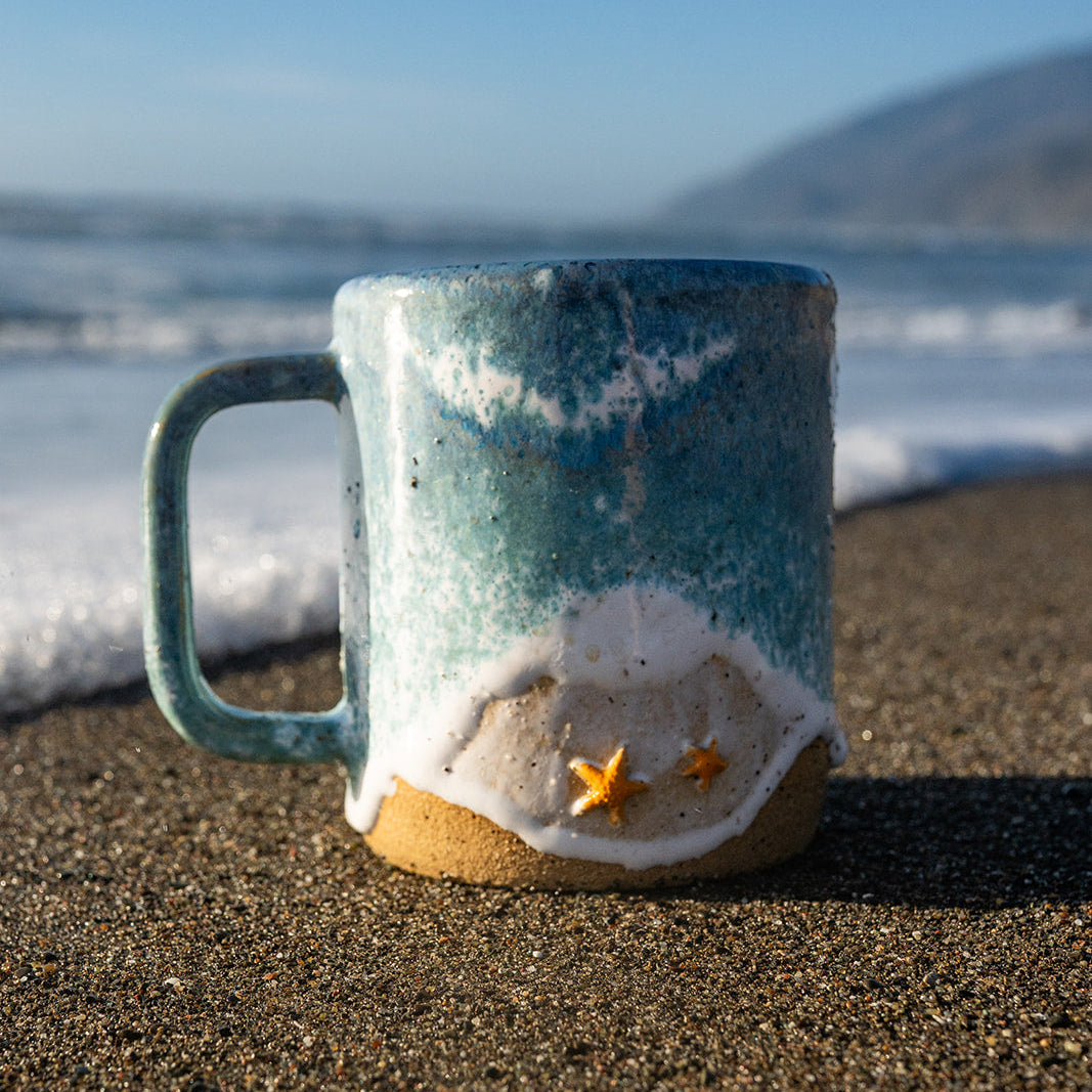 Starfish Ocean Shoreline Mug - Handmade Ceramic Coffee & Tea Cup