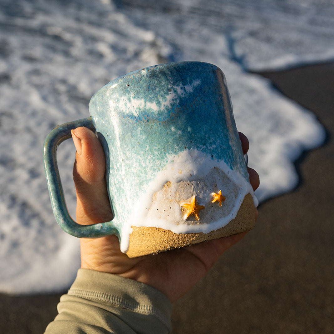 Starfish Ocean Shoreline Mug - Handmade Ceramic Coffee & Tea Cup