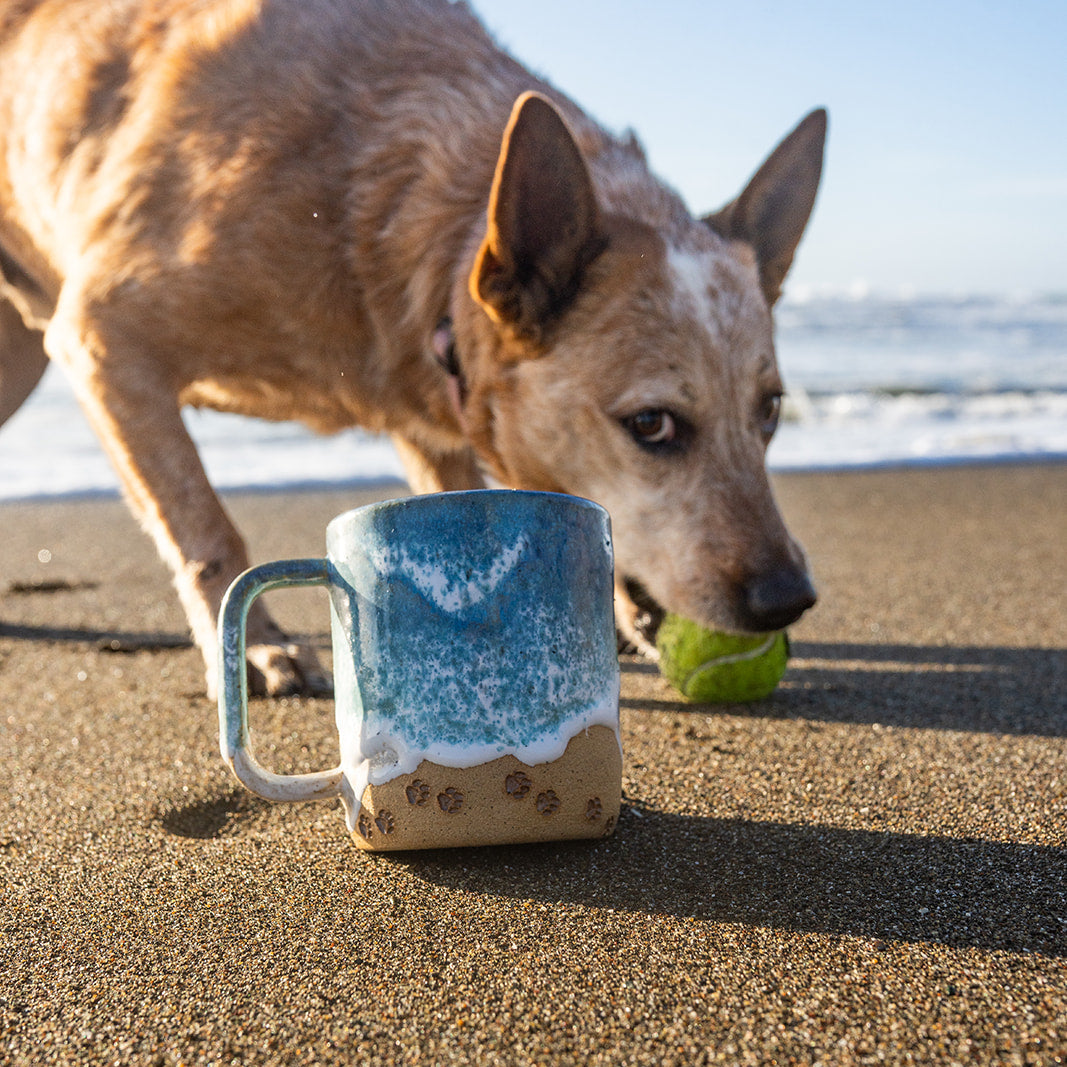 Paw Print Ocean Shoreline Mug - Handmade Ceramic Coffee & Tea Cup