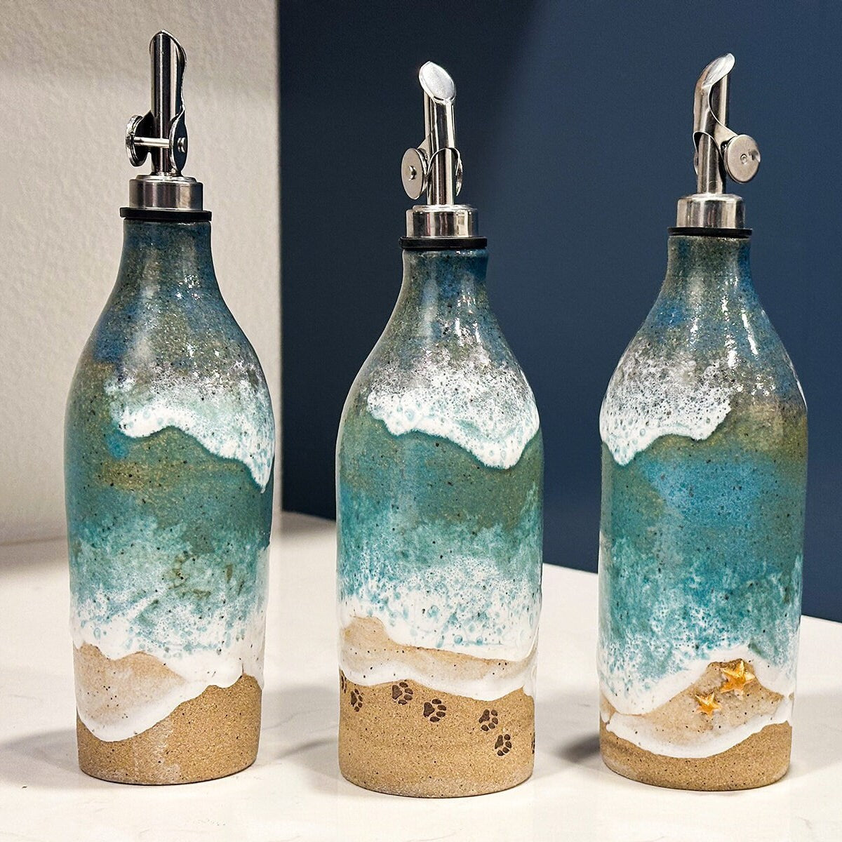 Ocean Shoreline Olive Oil Cruet - Handmade Ceramic Kitchen Accessories