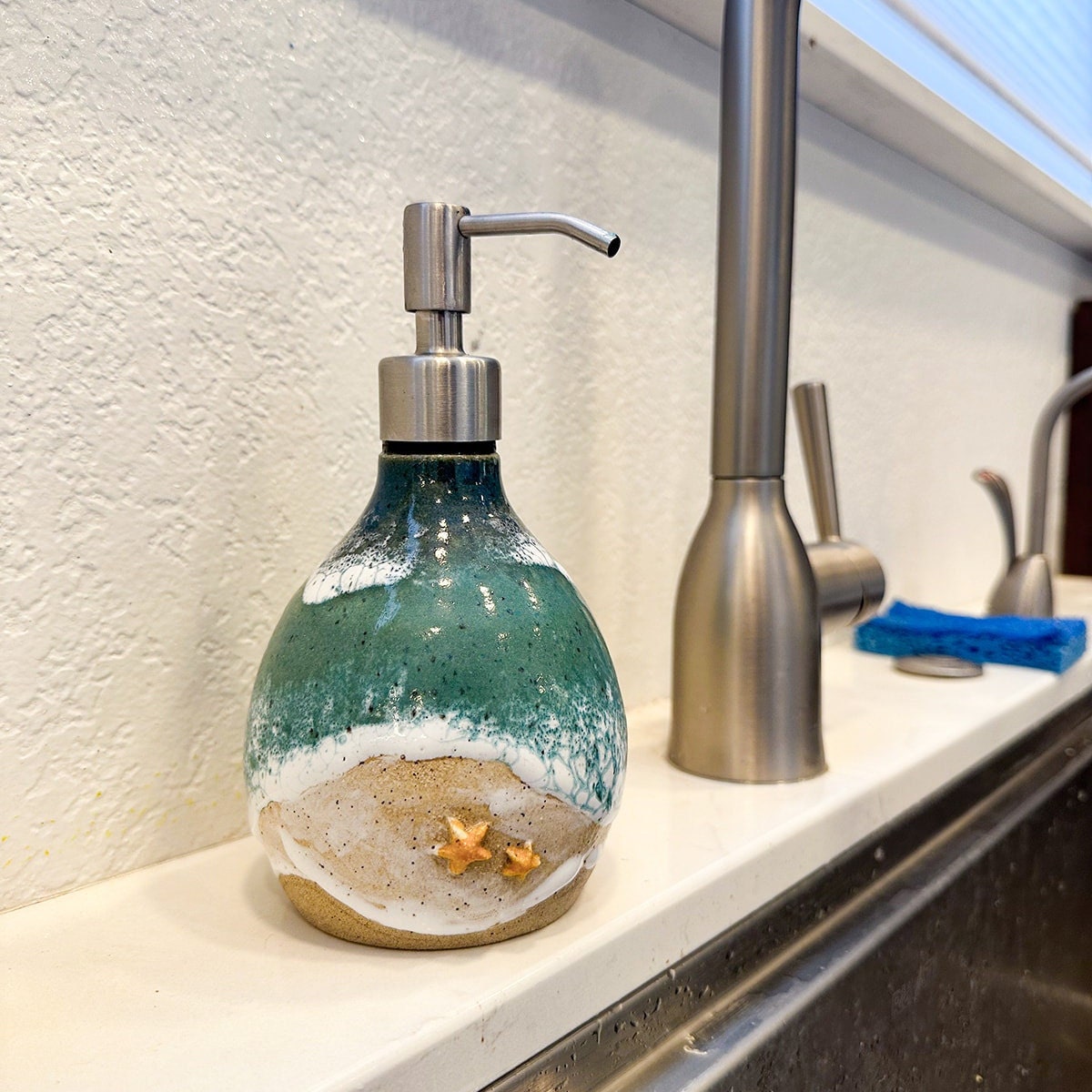 Ocean Shoreline Soap Dispenser - Handmade Ceramic Soap Pump