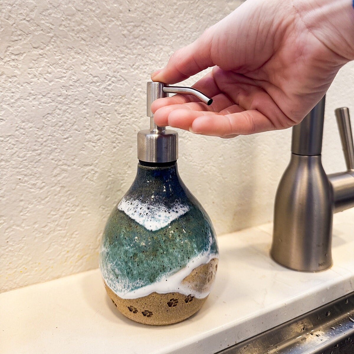 Ocean Shoreline Soap Dispenser - Handmade Ceramic Soap Pump