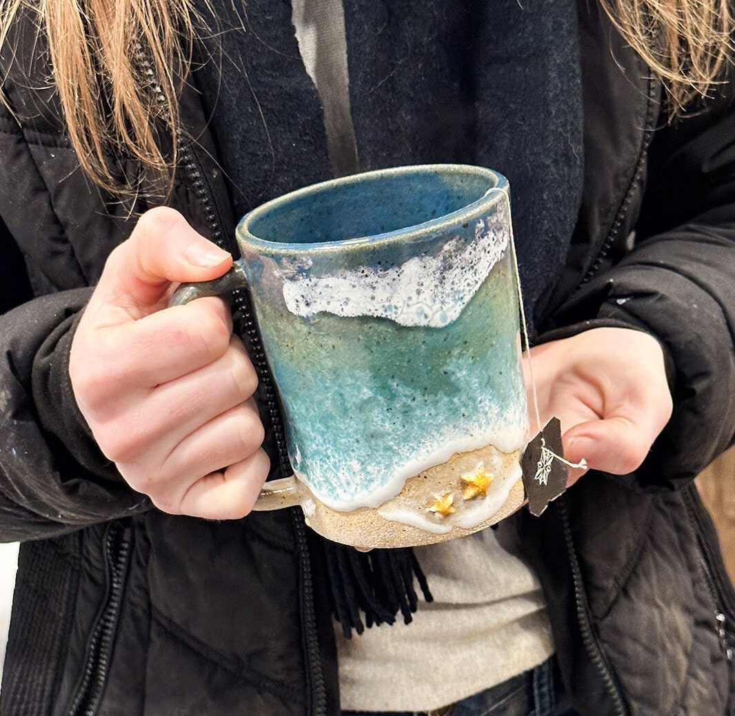 Starfish Ocean Shoreline Mug - Handmade Ceramic Coffee & Tea Cup