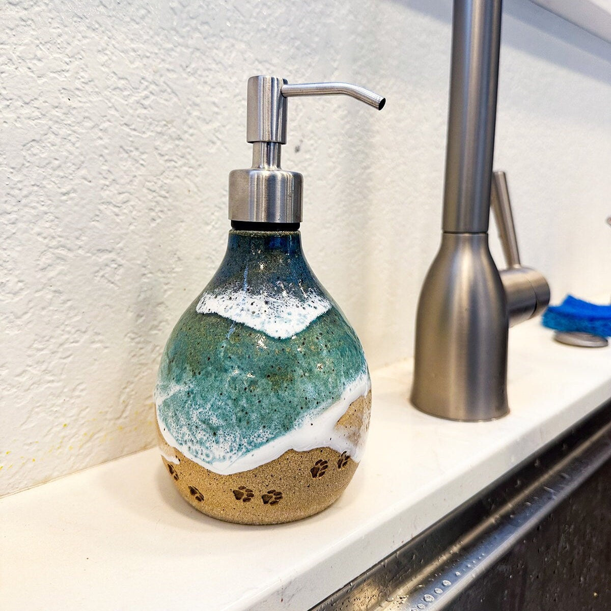 Ocean Shoreline Soap Dispenser - Handmade Ceramic Soap Pump