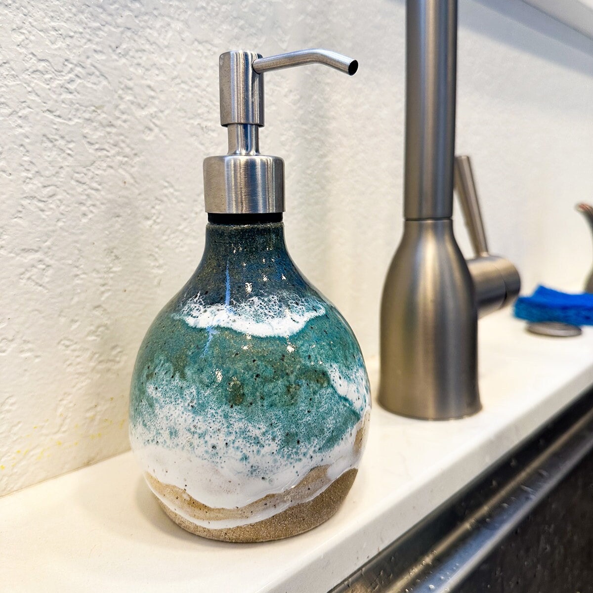 Ocean Shoreline Soap Dispenser - Handmade Ceramic Soap Pump