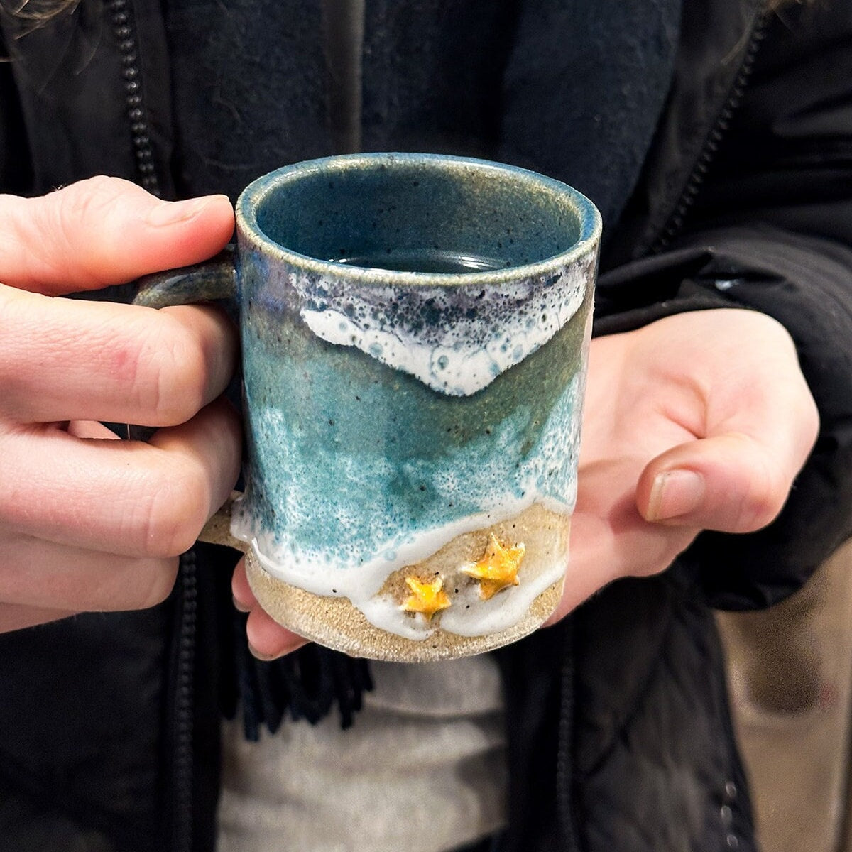 Starfish Ocean Shoreline Mug - Handmade Ceramic Coffee & Tea Cup