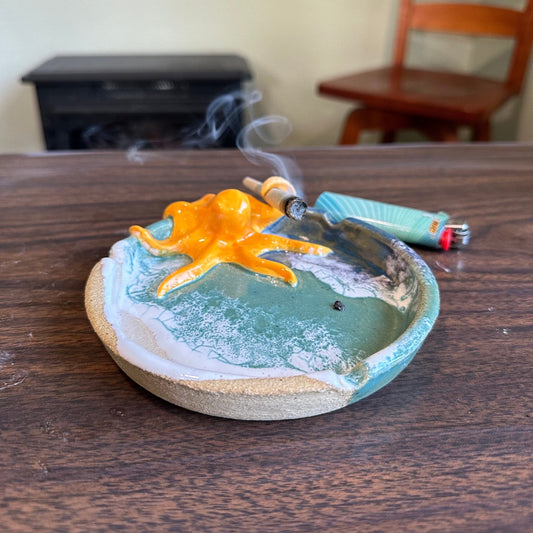 Octopus Ocean Shoreline Ashtray - Handmade Ceramic Smoking Accessories