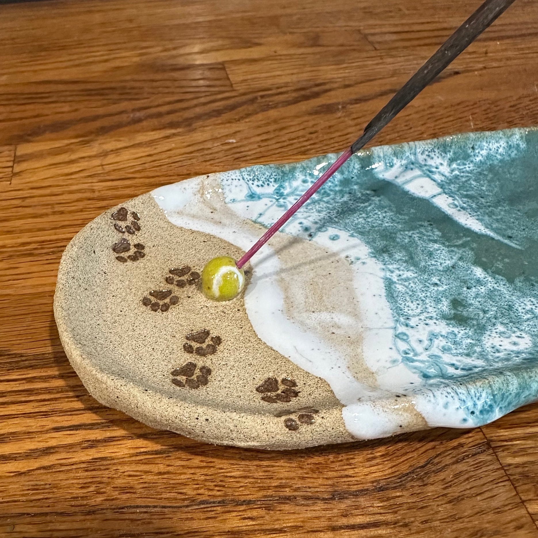 Paw Print Ocean Shoreline Incense Holder - Handmade Ceramic Home Decor for Meditaion & Relaxation