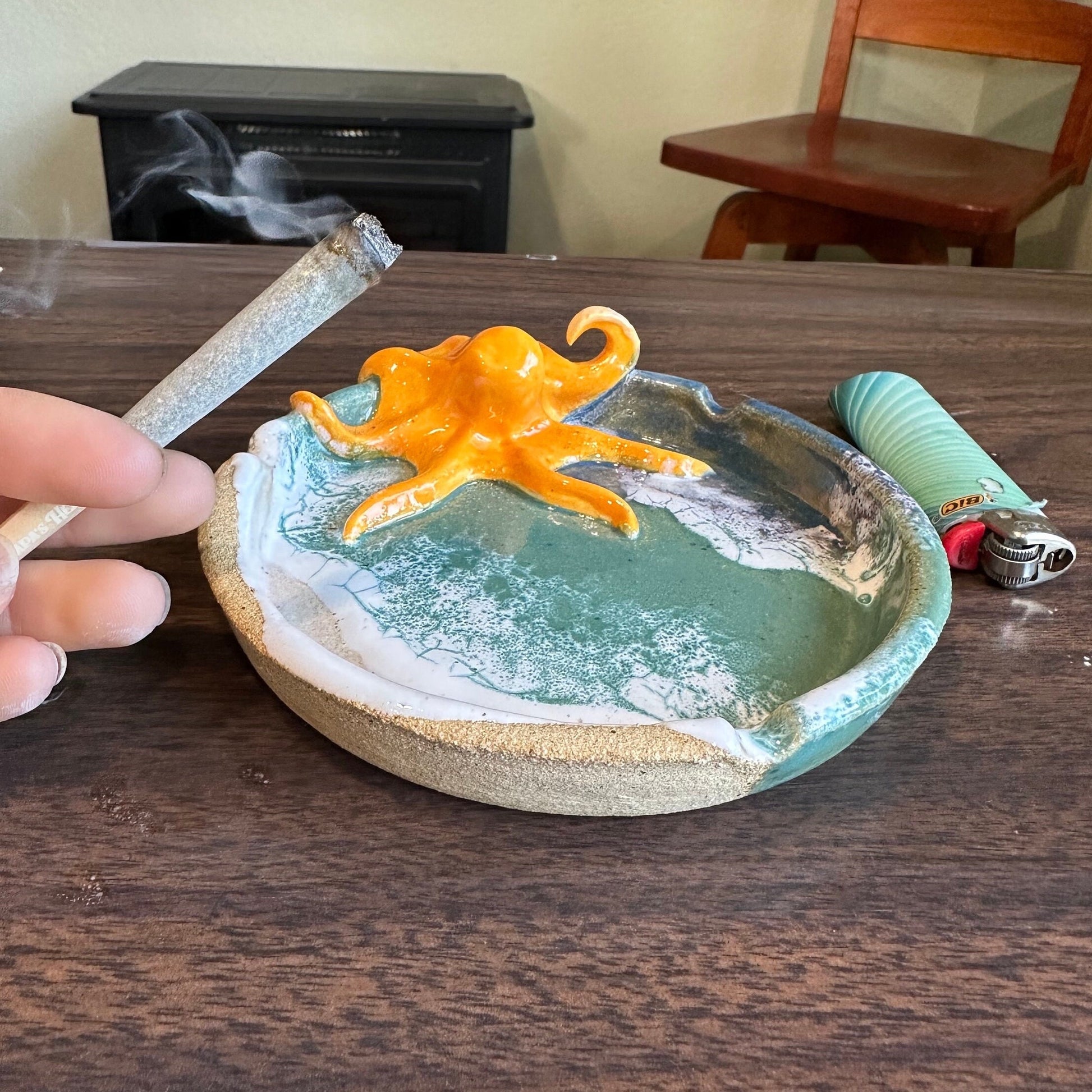 Octopus Ocean Shoreline Ashtray - Handmade Ceramic Smoking Accessories