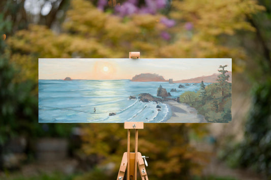 Highlining in the Sunset over the Ocean Oil Painting