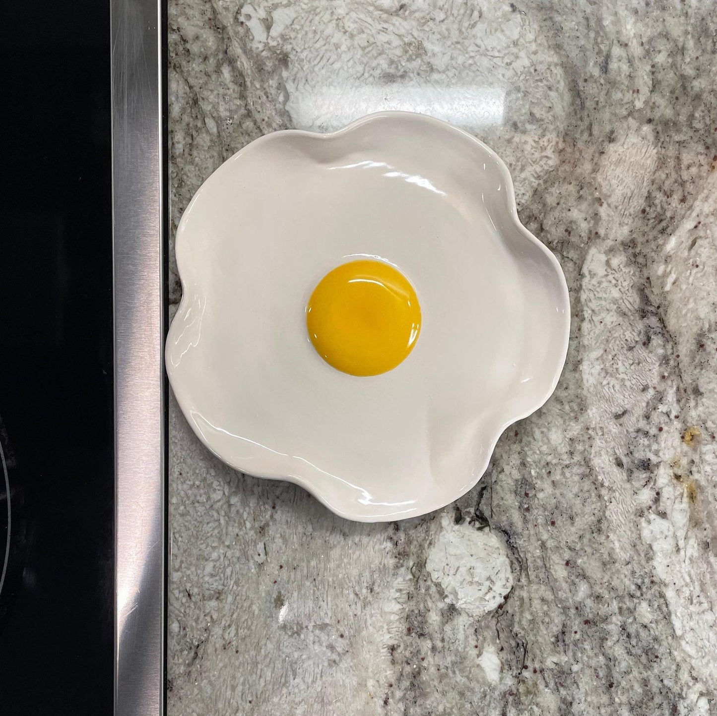 BIG Fried Egg Spoon Rest - Handmade Ceramic Kitchen Accessories (7” wide)