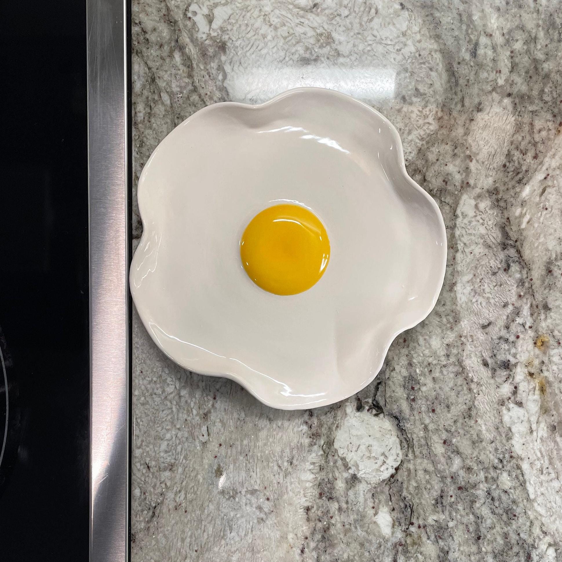 BIG Fried Egg Spoon Rest - Handmade Ceramic Kitchen Accessories (7” wide)
