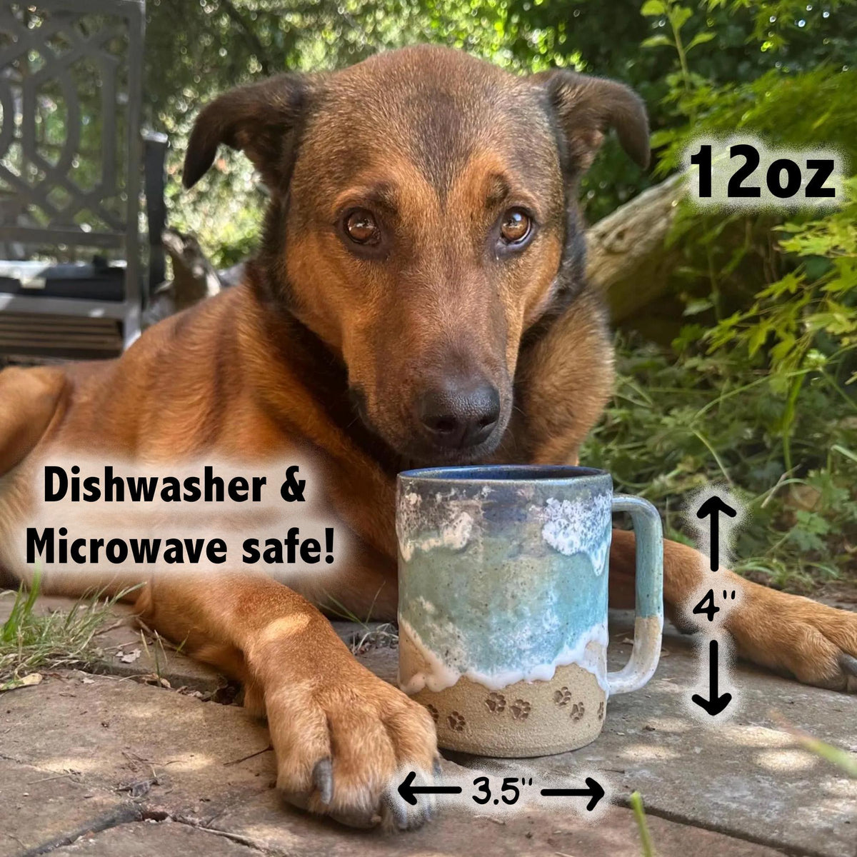 Handmade Paw Prints on the Beach Ceramic Mug: Ocean Shoreline Coffee/Tea Cup