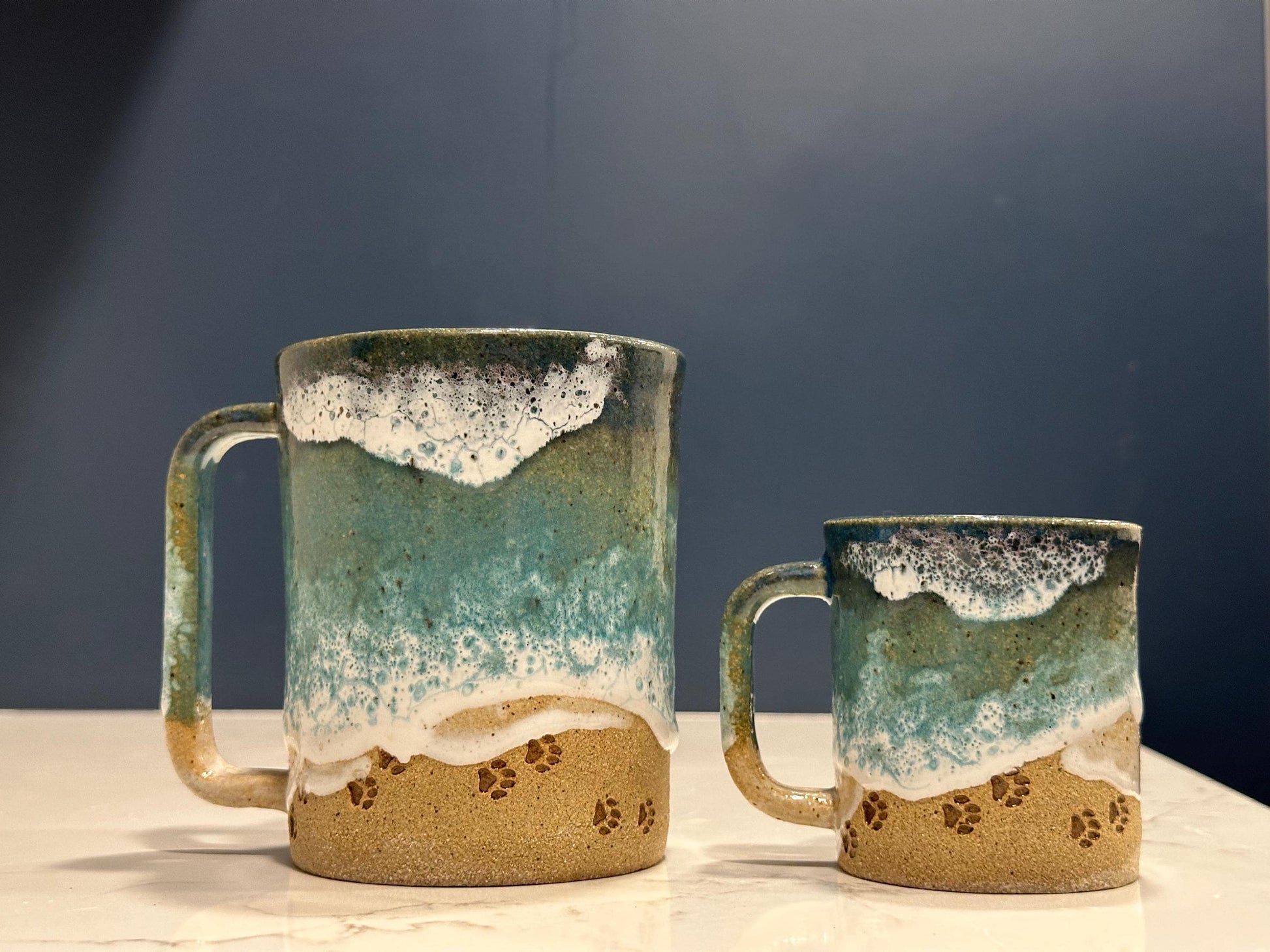 Paw Print Ocean Shoreline Mug - Handmade Ceramic Coffee & Tea Cup