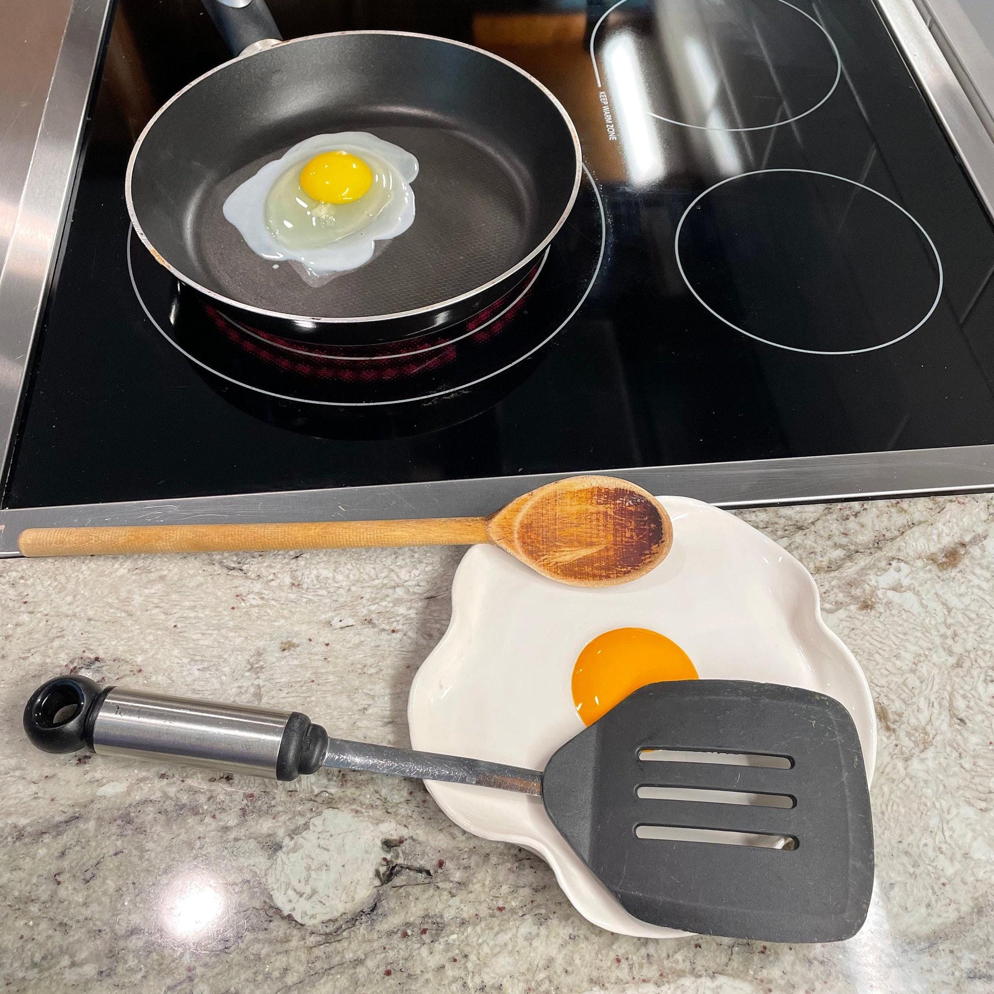 BIG Fried Egg Spoon Rest - Handmade Ceramic Kitchen Accessories (7” wide)