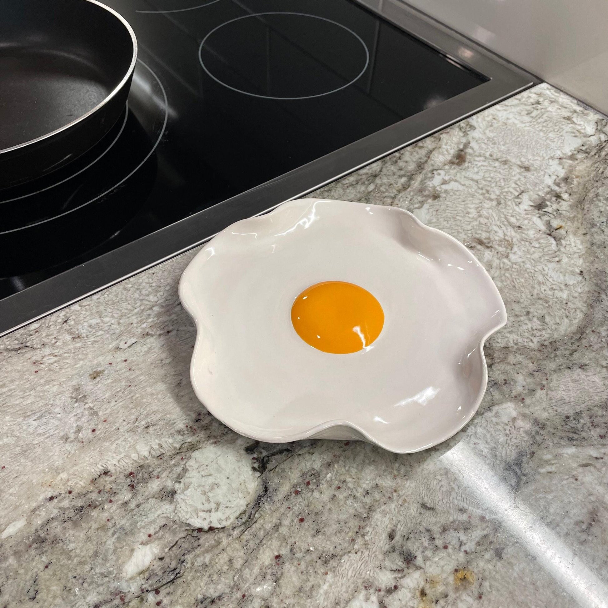 BIG Fried Egg Spoon Rest - Handmade Ceramic Kitchen Accessories (7” wide)