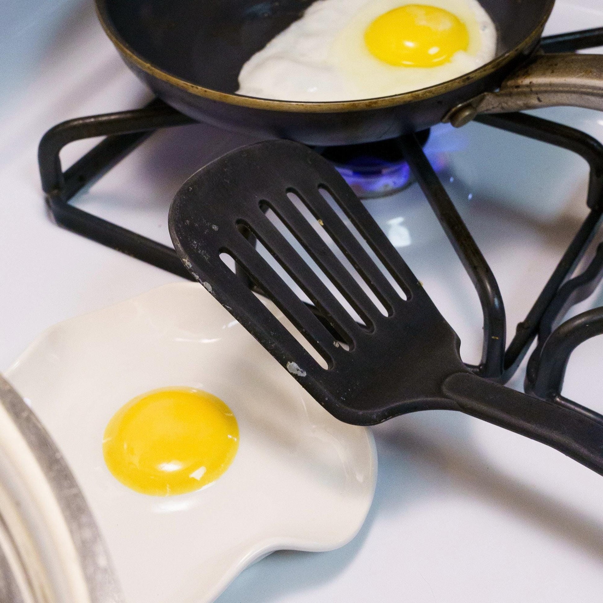 Fried Egg Spoon Rest - Handmade Ceramic Kitchen Accessories (5" wide)