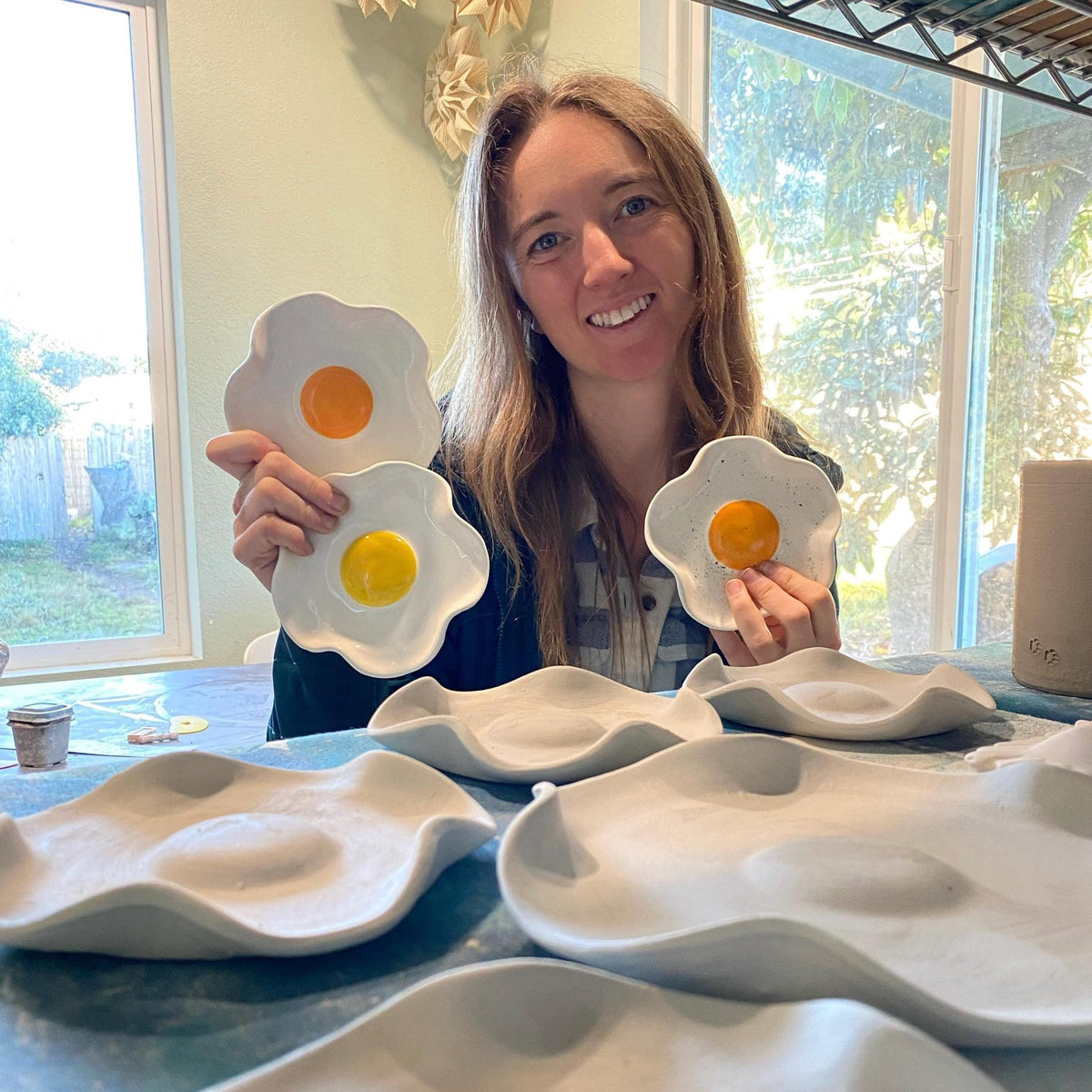 Handmade Fried Egg Spoon Rest - Ceramic Kitchen Decor (5.5" wide) - Dopamine Decor!!