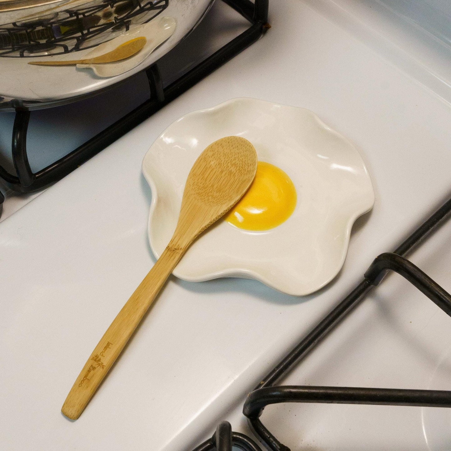 Fried Egg Spoon Rest - Handmade Ceramic Kitchen Accessories (5" wide)