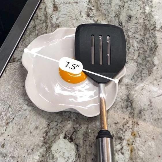 BIG Fried Egg Spoon Rest - Handmade Ceramic Kitchen Accessories (7” wide)