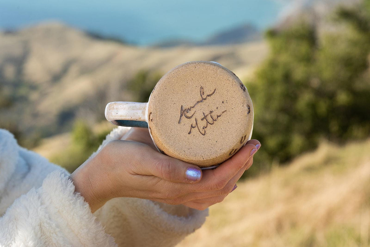Paw Print Ocean Shoreline Mug - Handmade Ceramic Coffee & Tea Cup