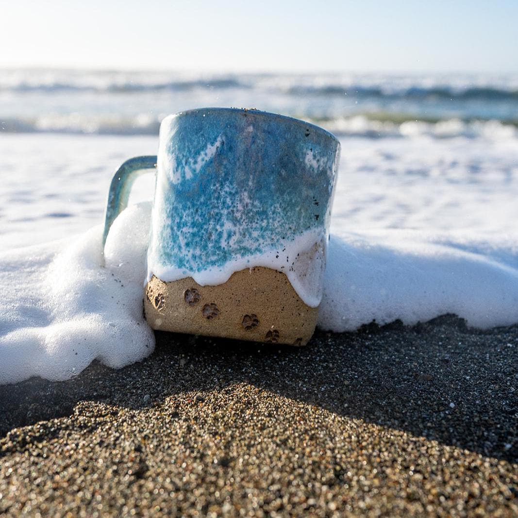 Paw Print Ocean Shoreline Mug - Handmade Ceramic Coffee & Tea Cup