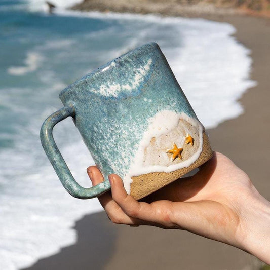 Starfish Ocean Shoreline Mug - Handmade Ceramic Coffee & Tea Cup