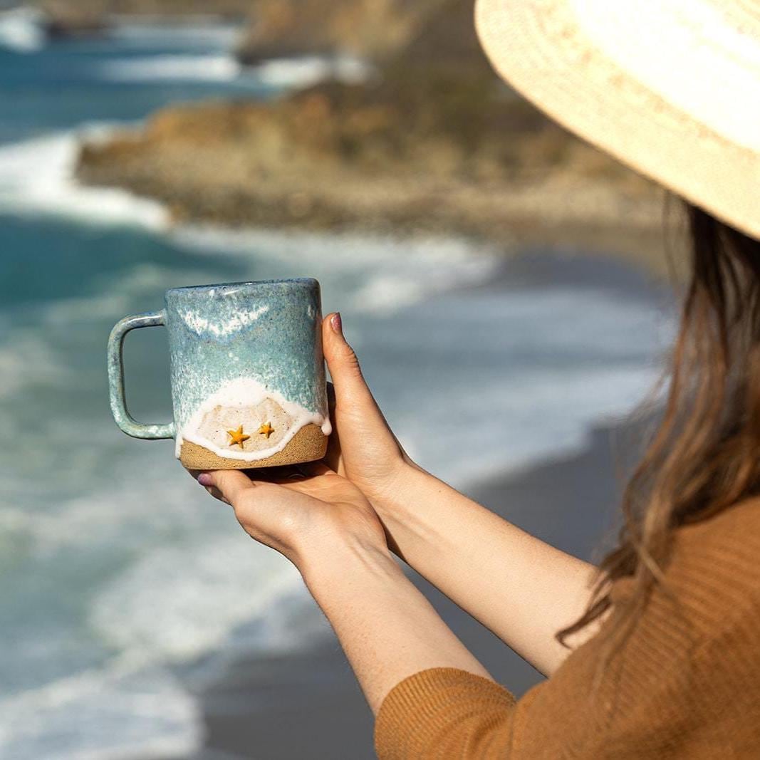 Starfish Ocean Shoreline Mug - Handmade Ceramic Coffee & Tea Cup