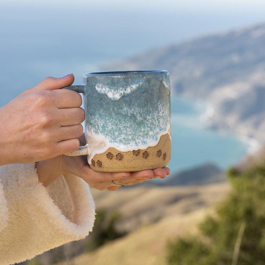 Paw Print Ocean Shoreline Mug - Handmade Ceramic Coffee & Tea Cup