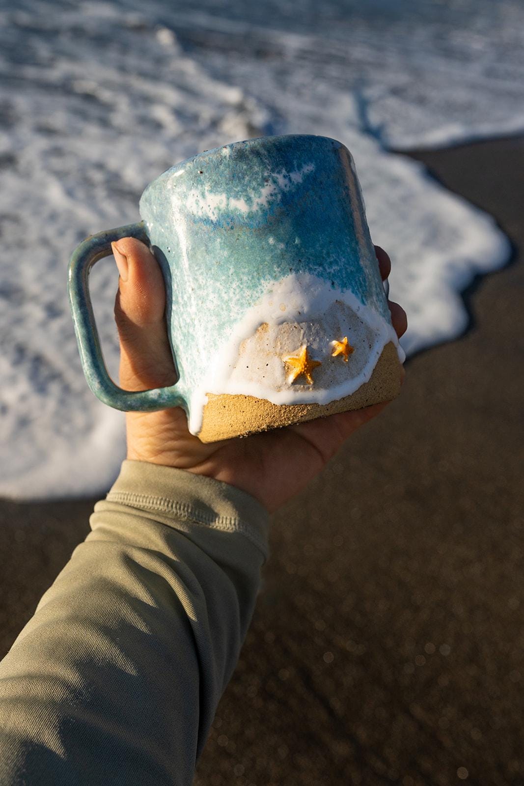 Starfish Ocean Shoreline Mug - Handmade Ceramic Coffee & Tea Cup