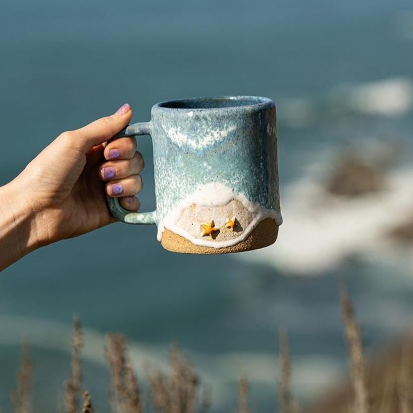Starfish Ocean Shoreline Mug - Handmade Ceramic Coffee & Tea Cup