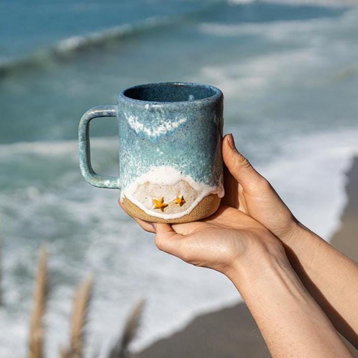 Starfish Ocean Shoreline Mug - Handmade Ceramic Coffee & Tea Cup