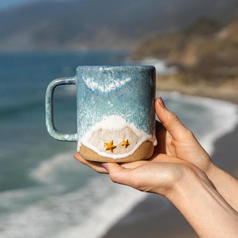 Starfish Ocean Shoreline Mug - Handmade Ceramic Coffee & Tea Cup