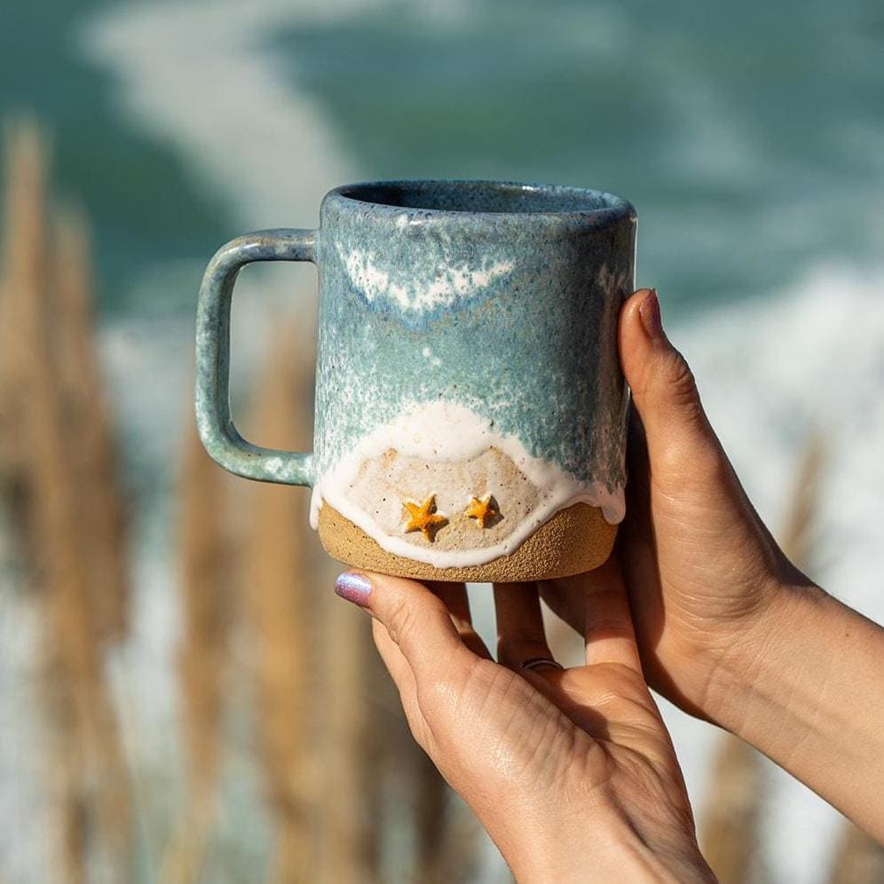 Starfish Ocean Shoreline Mug - Handmade Ceramic Coffee & Tea Cup