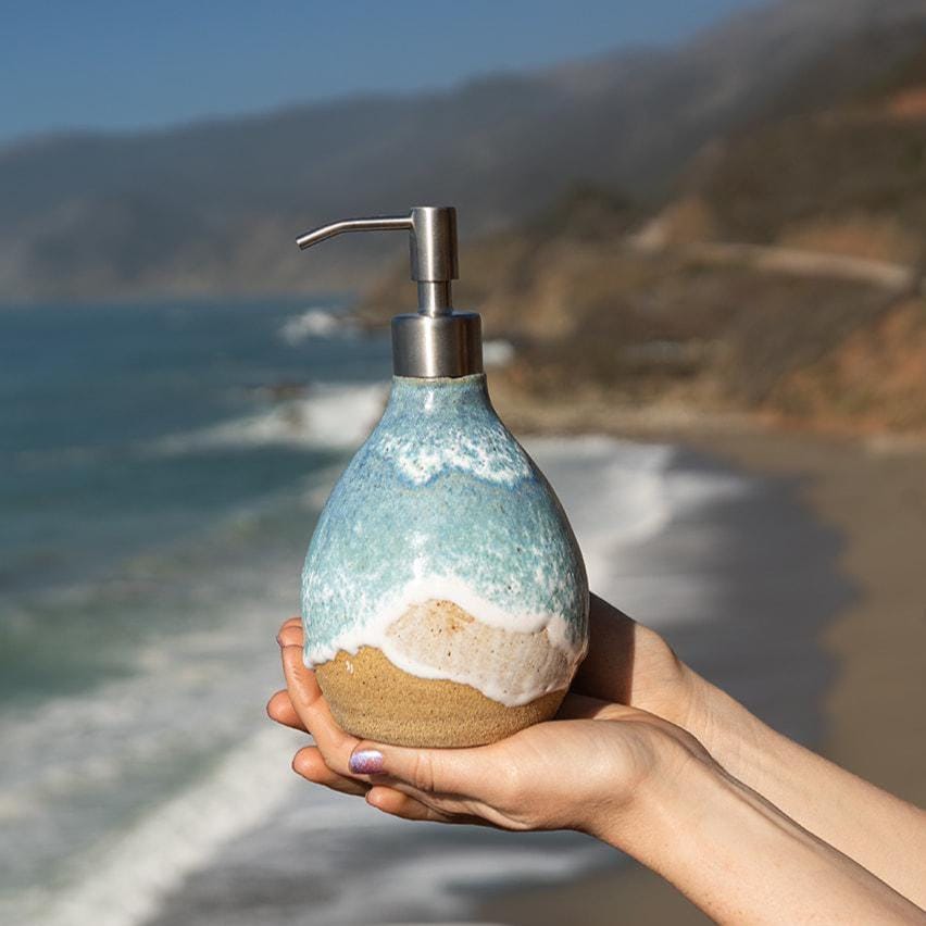 Ocean Shoreline Soap Dispenser - Handmade Ceramic Soap Pump